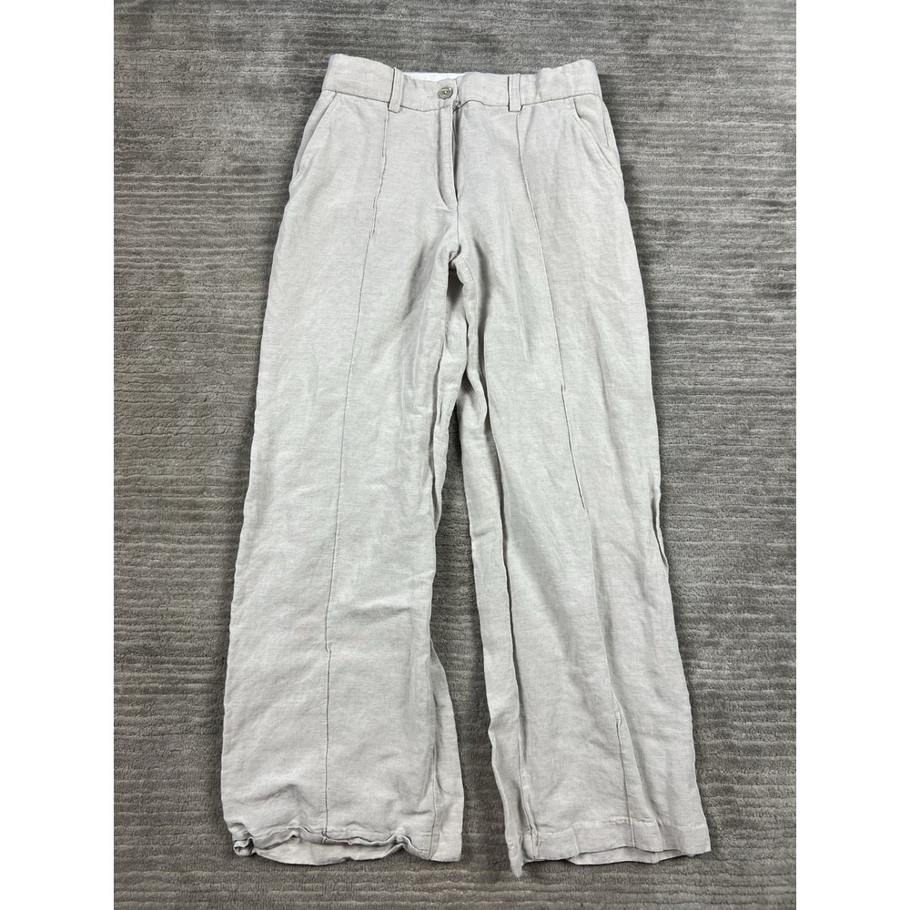 H&M Pants Womens 4 Beige Linen Blend Wide Leg High Rise Casual